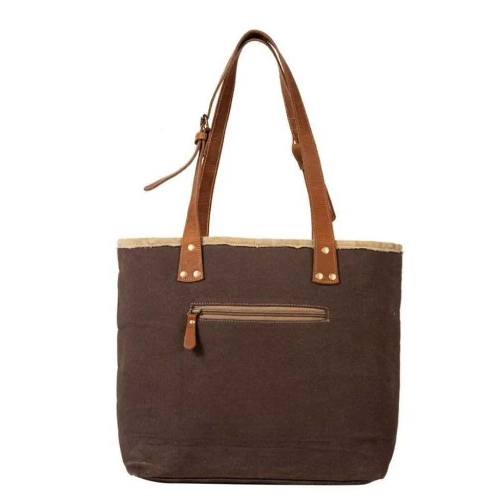 Myra Bag Handmade Francais Tote Bag Upcycled Canvas & Cowhide Leather